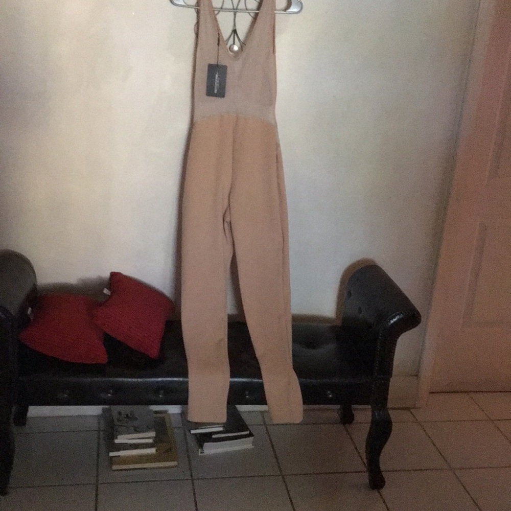 Shape fawn mesh panel jumpsuit